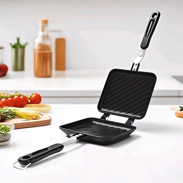 Doppelseitige Bratpfanne, Breakfast Sandwich Maker mit Griff Nonstick Grill Snack Grillpfanne für Fr