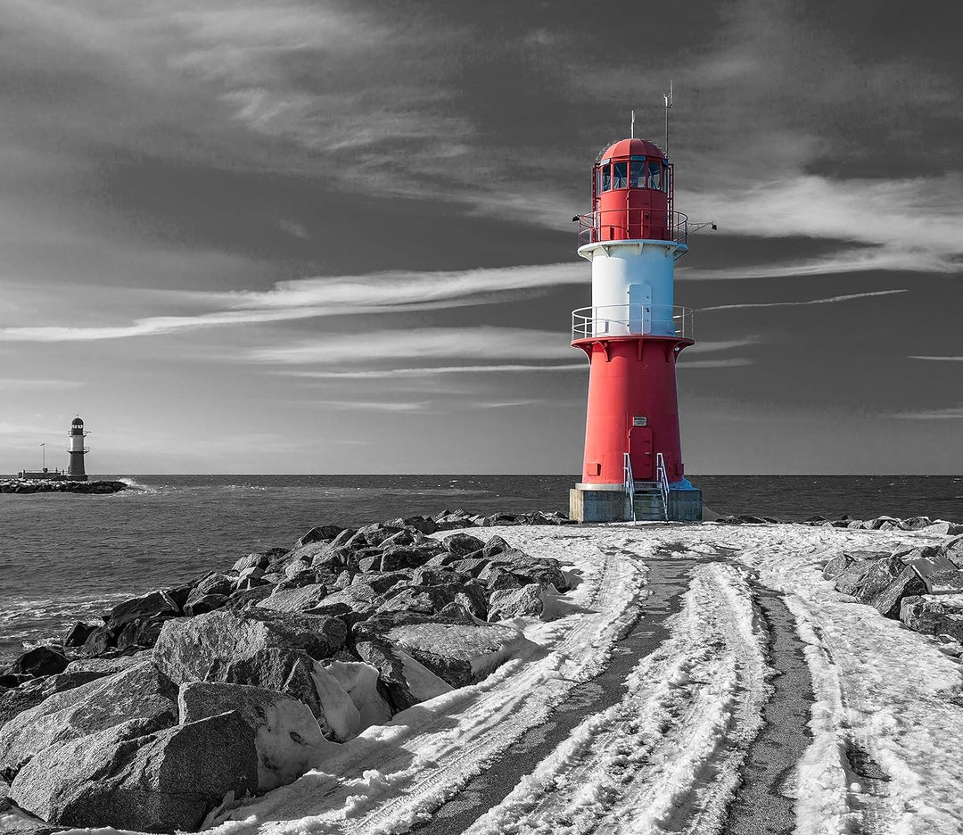 Molentürme in Warnemünde im Winter B&W Detail Herdabdeckplatte & Spritzschutz aus Echtglas | Für Her