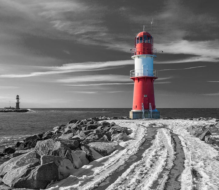 Molentürme in Warnemünde im Winter B&W Detail Herdabdeckplatte & Spritzschutz aus Echtglas | Für Her
