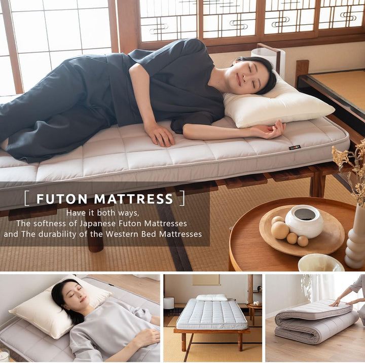 EMOOR Japanische Gepolsterte Futon Matratze Machi 90 x 202 cm Grau, Urethan- und Polyester (Fest) Zw
