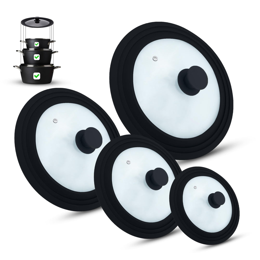 M.S.N 4er Set Universal Glasdeckel, 4-teilig, Töpfe und Pfannen 16/18/20 cm & 20/22/24 cm & 24/26/28