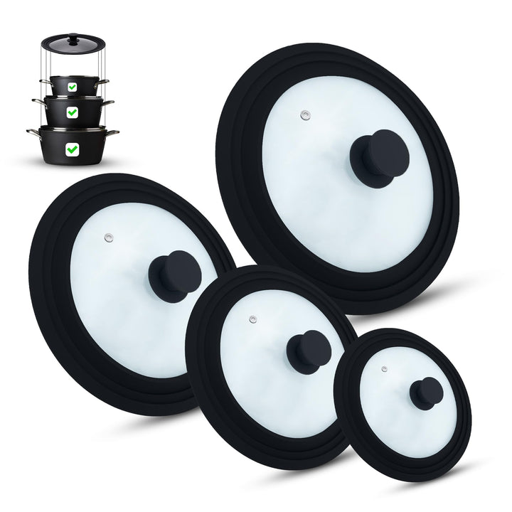 M.S.N 4er Set Universal Glasdeckel, 4-teilig, Töpfe und Pfannen 16/18/20 cm & 20/22/24 cm & 24/26/28