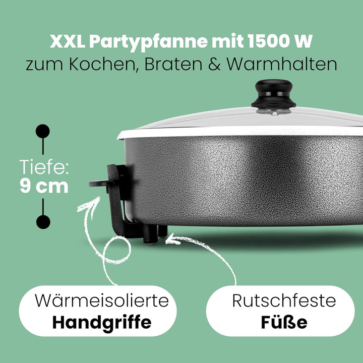 Clatronic® Partypfanne | Multifunktionspfanne zum Kochen, Braten und mehr | Keramikbeschichteter Brä