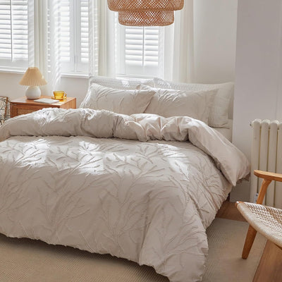 Freyamy Böhmen Bettwäsche 155x220cm 2teilig Beige Getuftet Blumen Zweig Bettwaren-Sets Boho Stickere