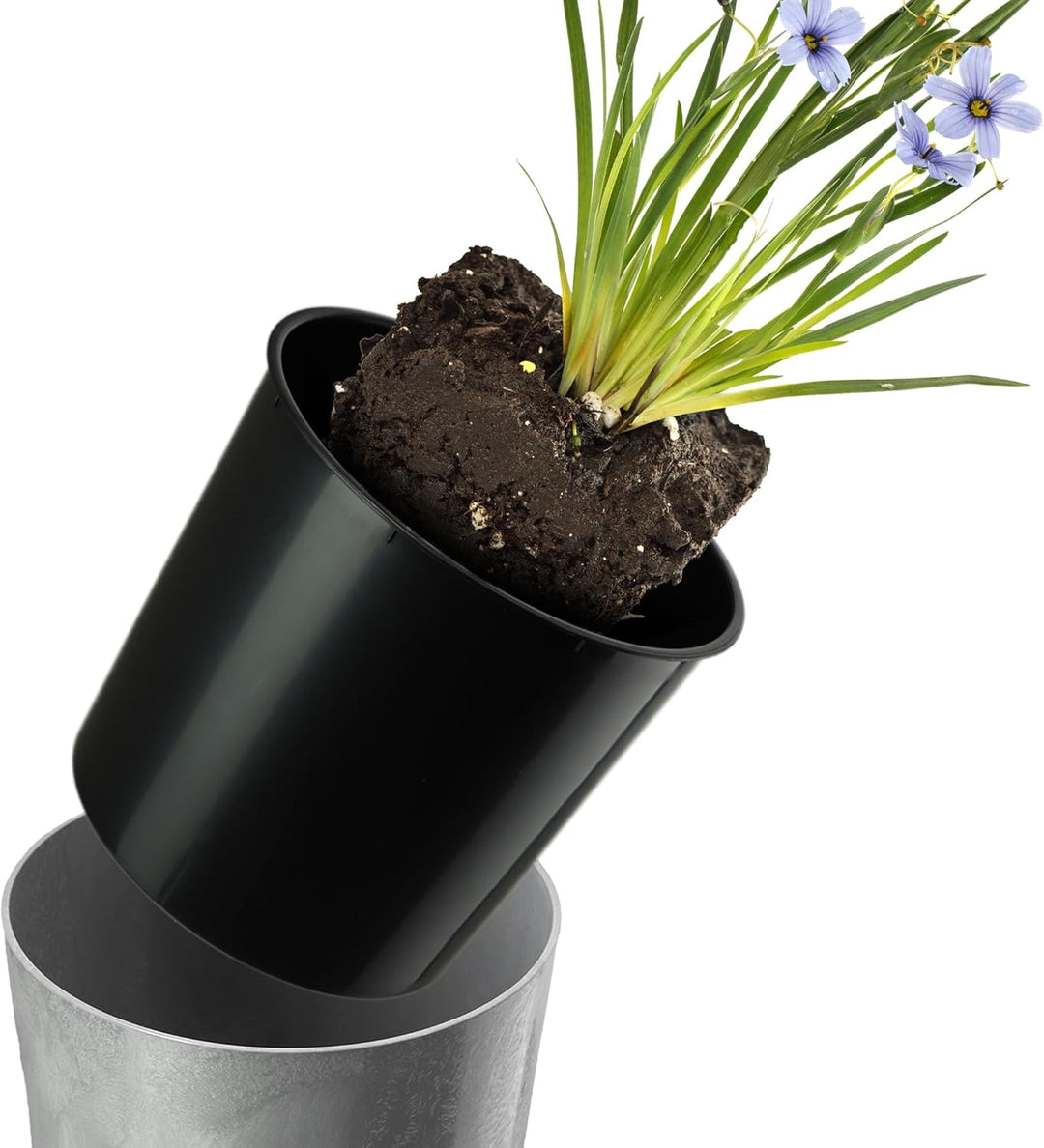 KADAX Pflanzkübel mit Innentopf Grau Ø 19.5 cm, Höhe 36.8 cm – Moderner Pflanztopf mit Einsatz, Blum