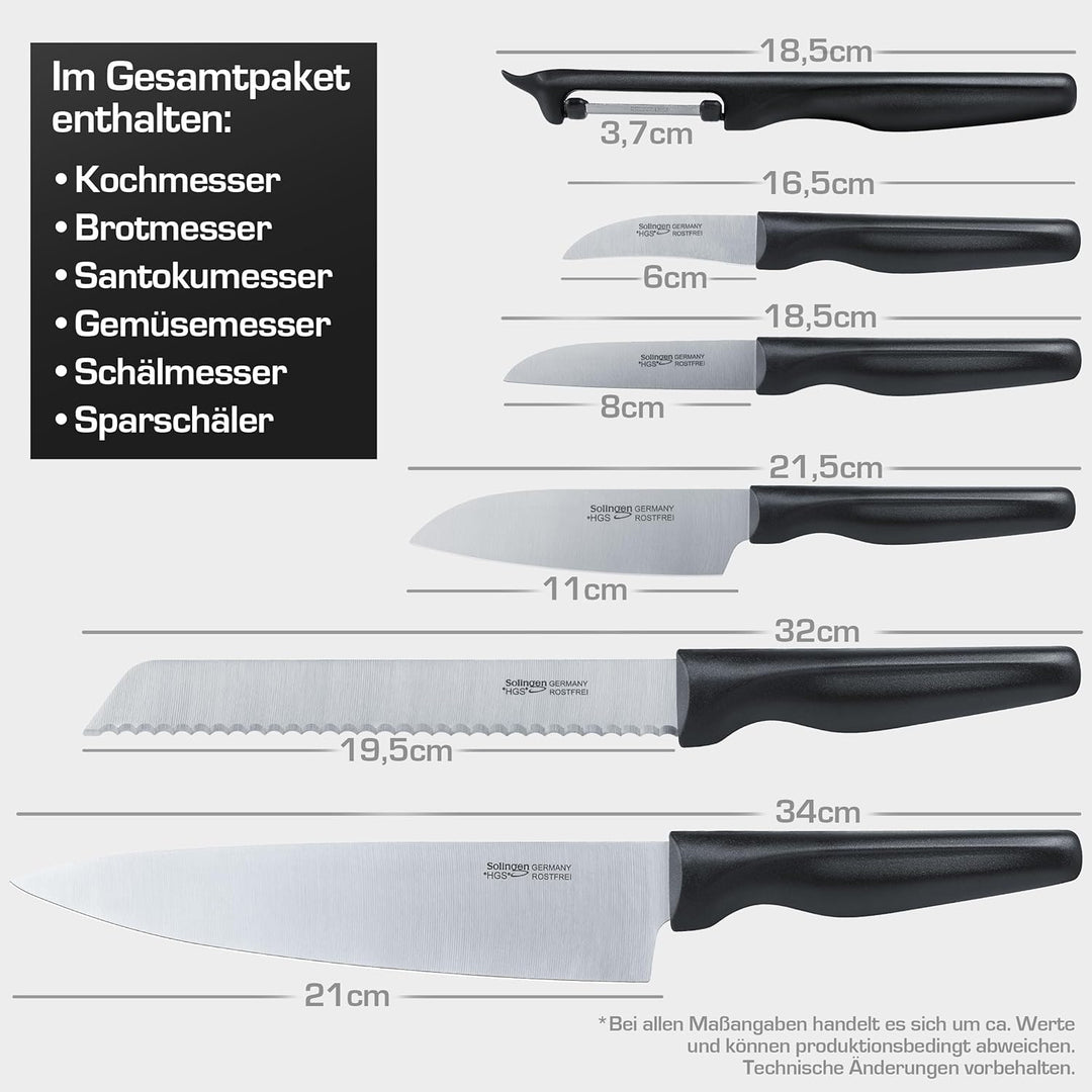 GEHRING SOLINGEN Küchenmesserset - Messerset 6 tlg., rostfreie, eisgehärtete & scharfe Messer, Made