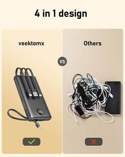 Powerbank 10000mAh Power Bank mit Kabel VEEKTOMX USB C Powerbank Externe Handyakkus mit 5 Ausgängen