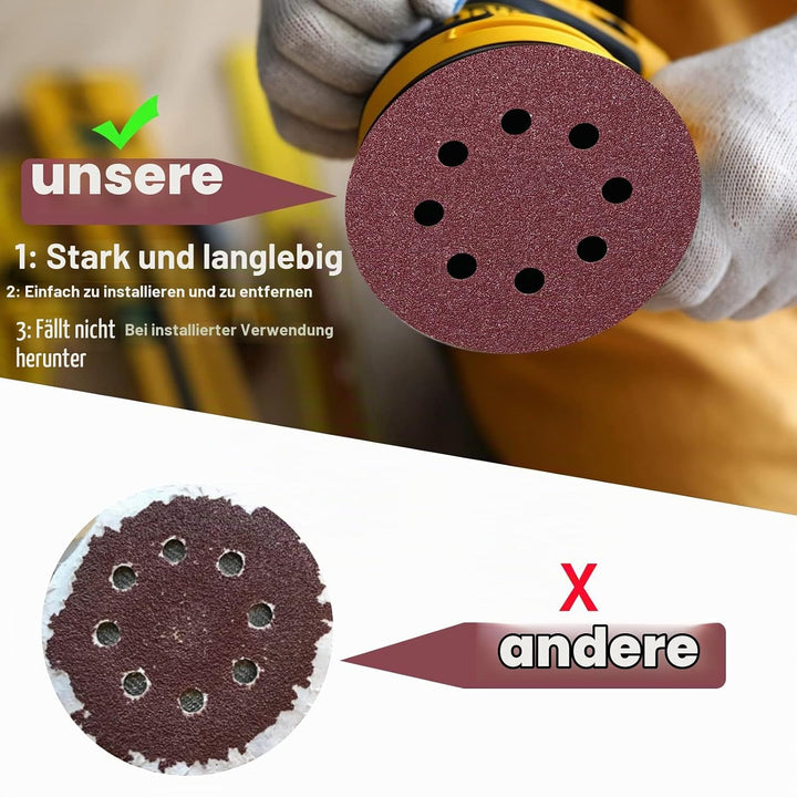 STEBRUAM 100 Stück Schleifpapier 125mm Klett 600 körnung,Profi 125 Schleifscheiben Rund 8 Loch für E