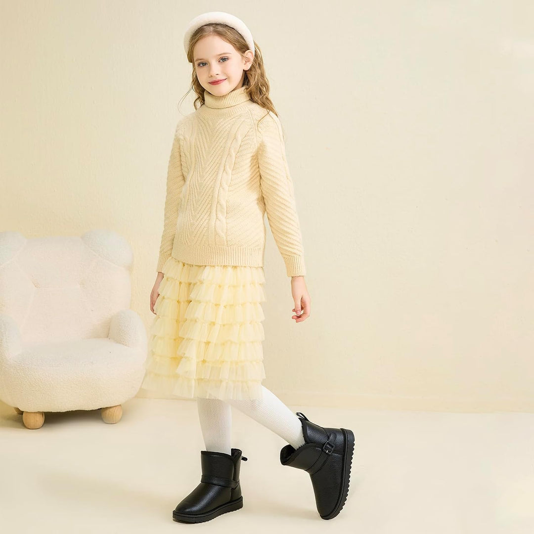 Apawwa Winterstiefel MäDchen Warm GefüTtert Boots MäDchen SchlüPfen Winterschuhe Kinder Komfortabel