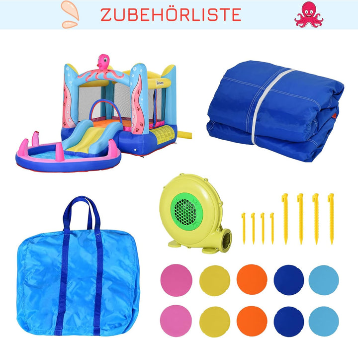 Outsunny Aufblasbare Hüpfburg mit Rutsche Springburg Spielburg Wasserpark für Kinder Trampolin aufbl