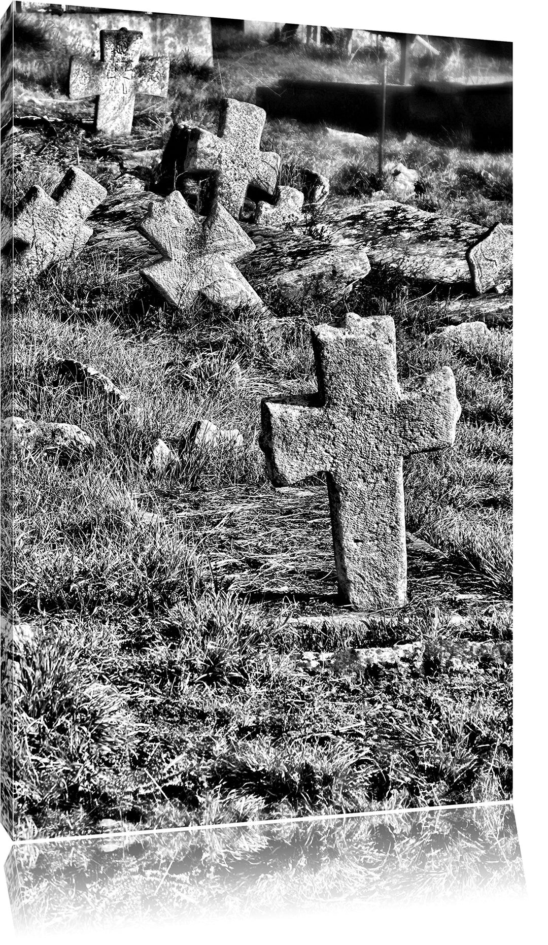 Pixxprint Friedhof schwarz weiss als Leinwandbild/Grösse: 100x70 cm/Wandbild/Kunstdruck/fertig bespa