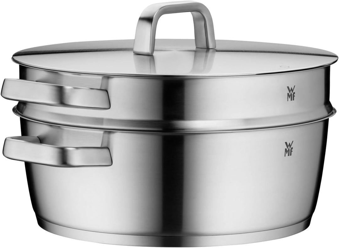 WMF Iconic Bräter mit Dampfgareinsatz 28cm, Schmortopf Induktion 5,7l, Kochtopf gross, Cromargan Ede