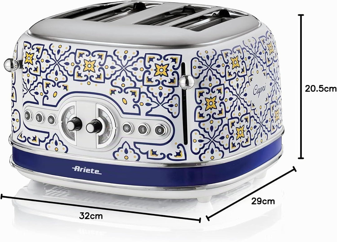 Ariete 156 Capri-Toaster, 1630 W, 4 Scheiben, 6 Bräunungsstufen, Krümelschublade, Defrost-Funktion,