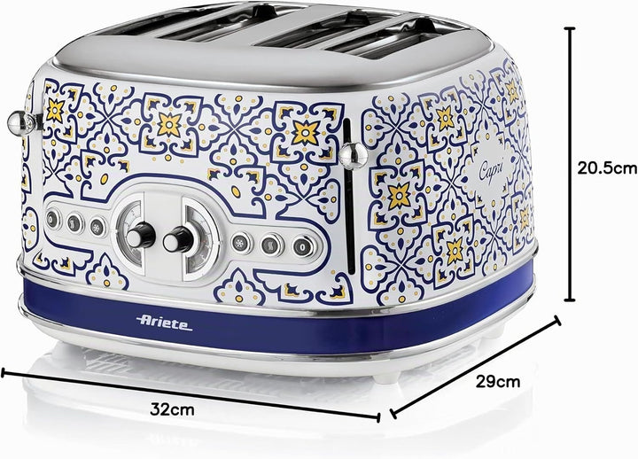 Ariete 156 Capri-Toaster, 1630 W, 4 Scheiben, 6 Bräunungsstufen, Krümelschublade, Defrost-Funktion,