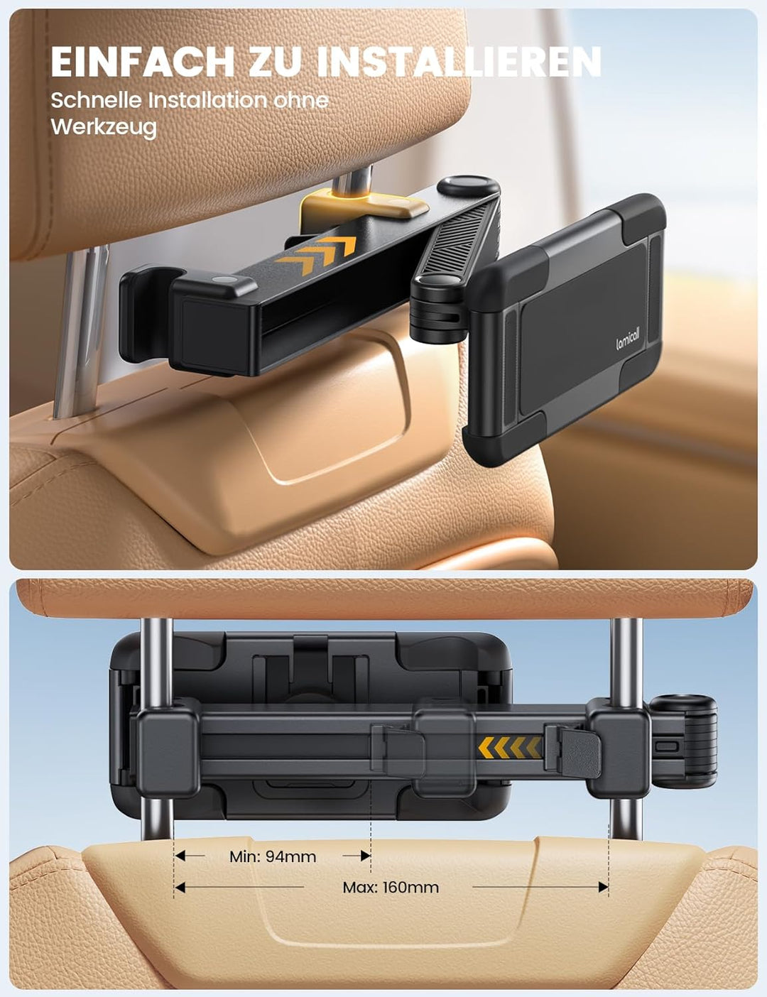 Lamicall Tablet Halterung Auto Kopfstütze - [Doppelt Faltbares Design] Tablethalterungen Auto mit Ab