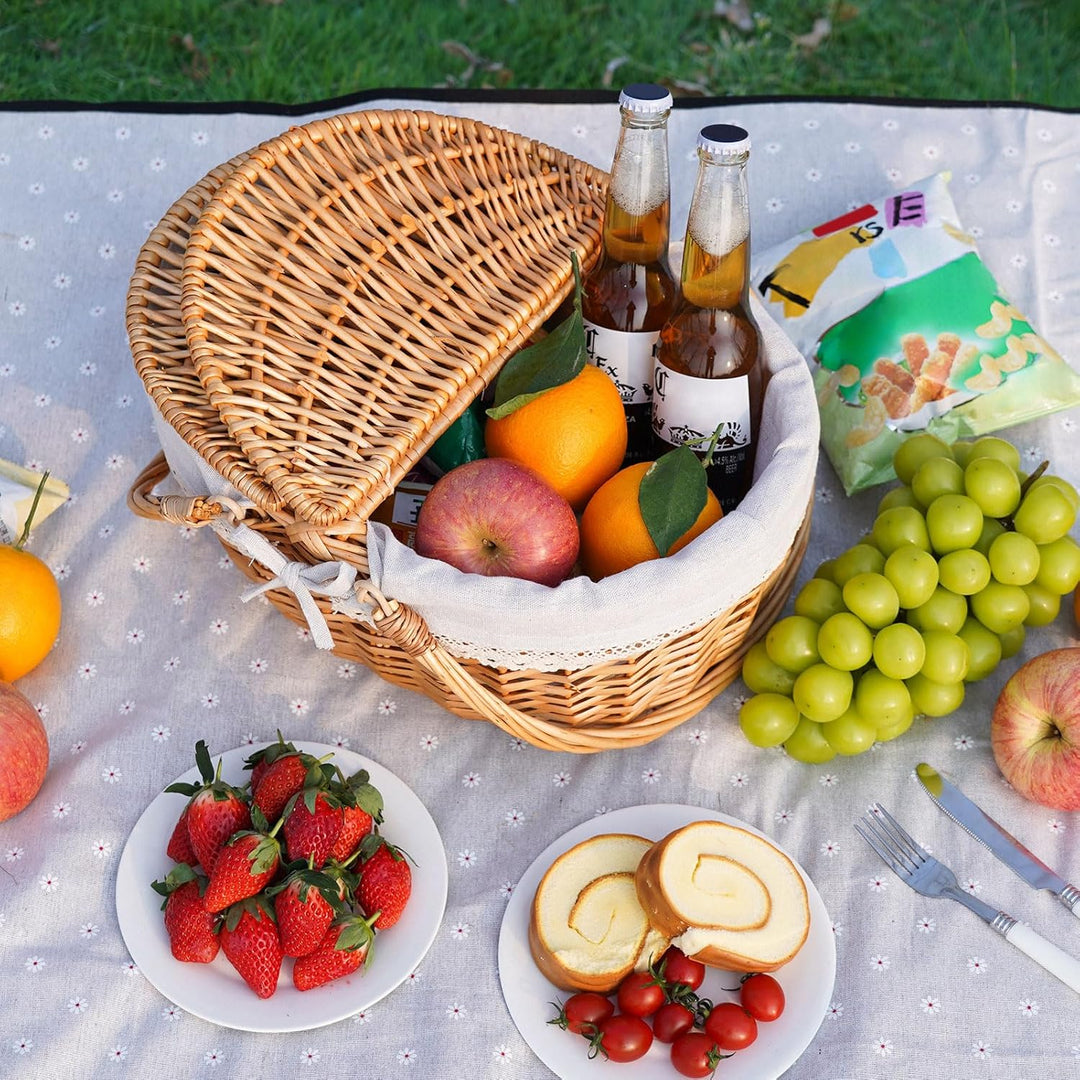 Happypicnic Picknickkorb aus Weidengeflecht mit Griff, 38,1 cm grosser, leerer Picknickkorb mit Deck