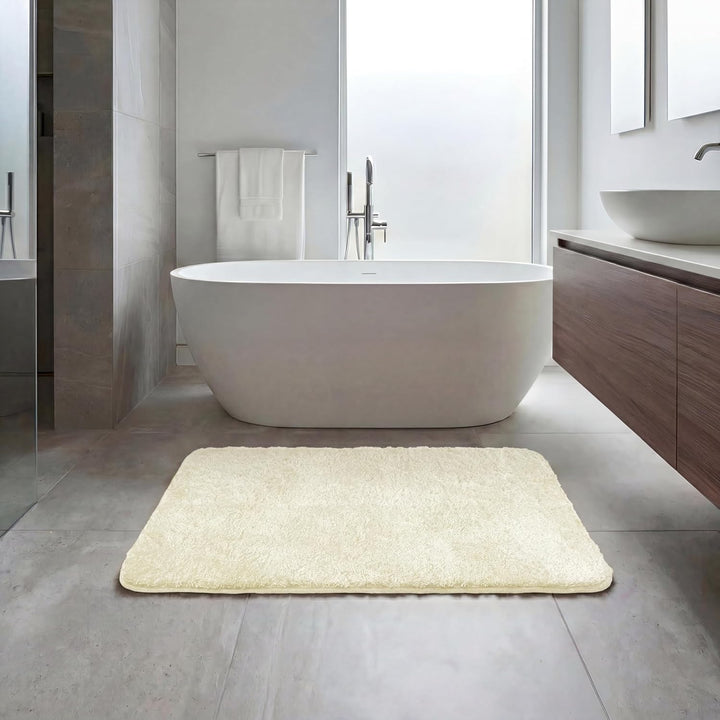 WohnDirect Badezimmerteppich 60x100 cm Creme – Badematte Flauschig & rutschfest, Saugstarker Badvorl