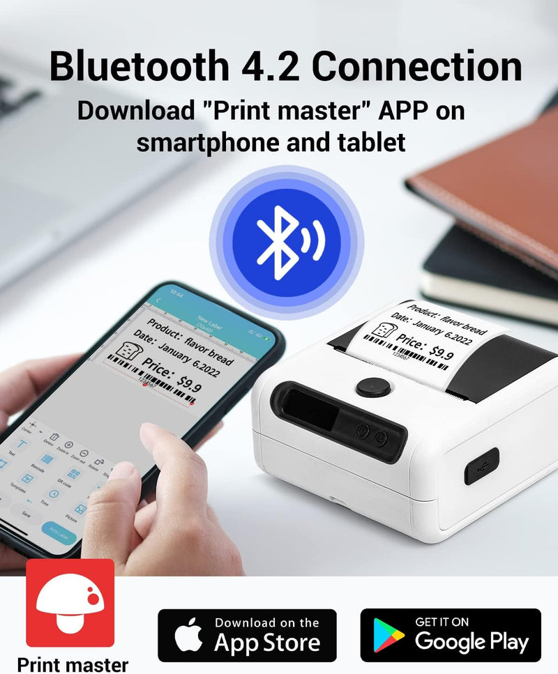 Memoking Beschriftungsgerät Selbstklebend, M200 Etikettendrucker Bluetooth, 3 Zoll Thermo Etikettier