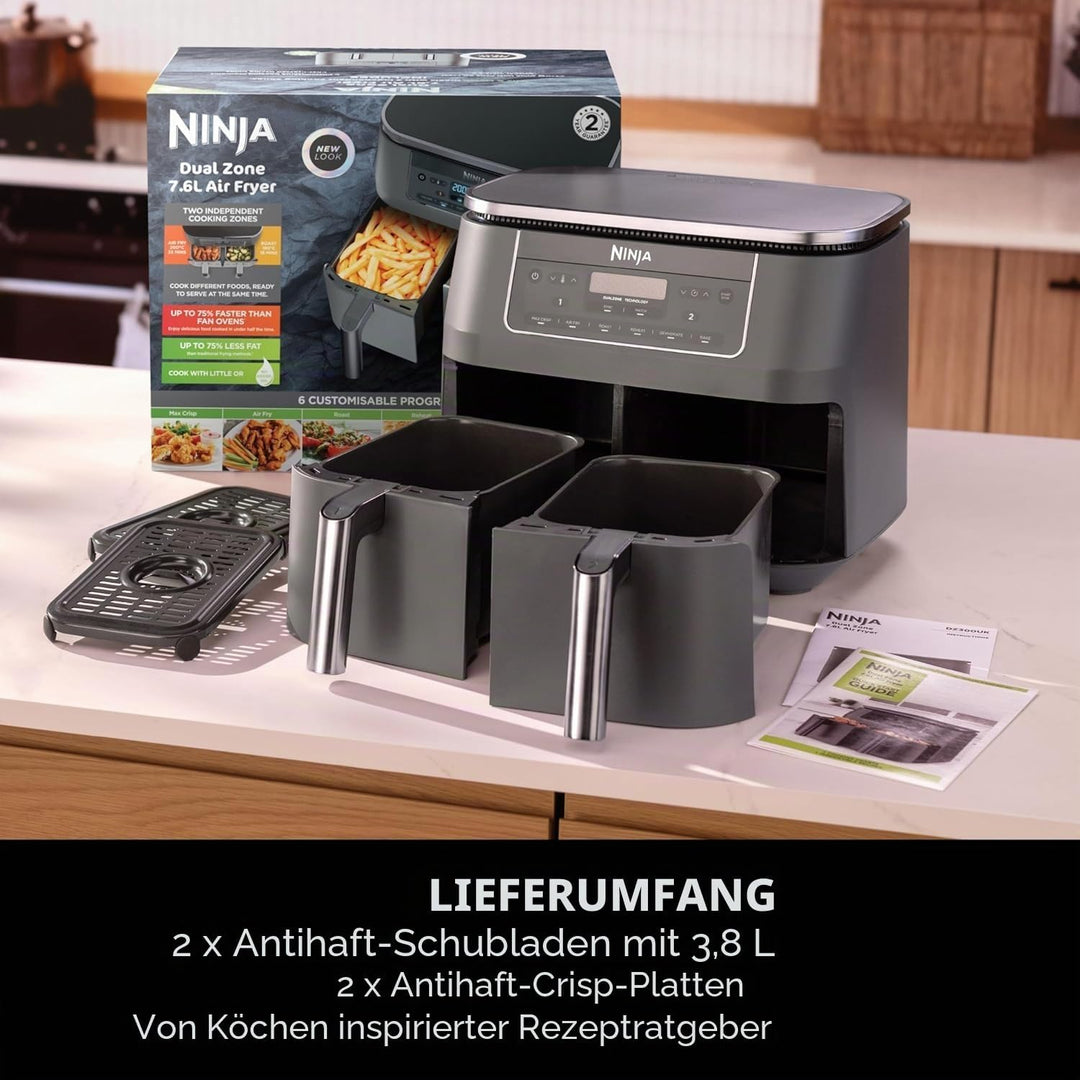 Ninja Dual Zone Digital Air Fritteuse, 2 Schubladen, 7,6 l, 6-in-1, verwendet kein Öl, Air Fry, Max
