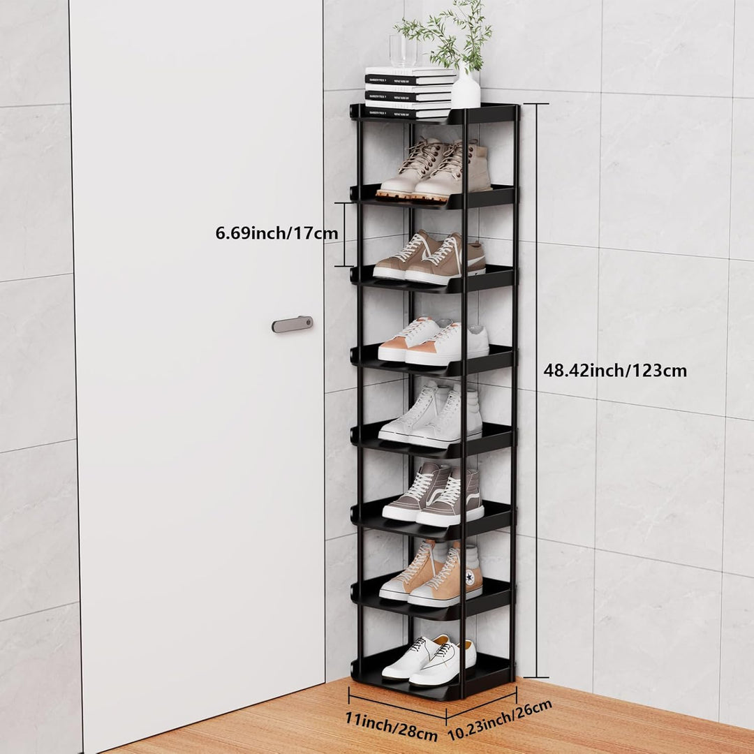 8 Ebenen Schmal Schuhregal, Mehrschichtiges Hoch Schuhregale Platzsparend, Stapelbar Klein Standrega