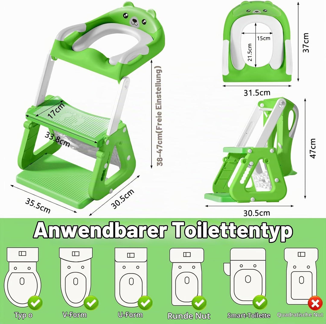 Toilettensitz für Kinder Mit Treppe - 2-in-1 WC Sitz Mit Gepolstertem Sitz, Höhenverstellbar Faltbar