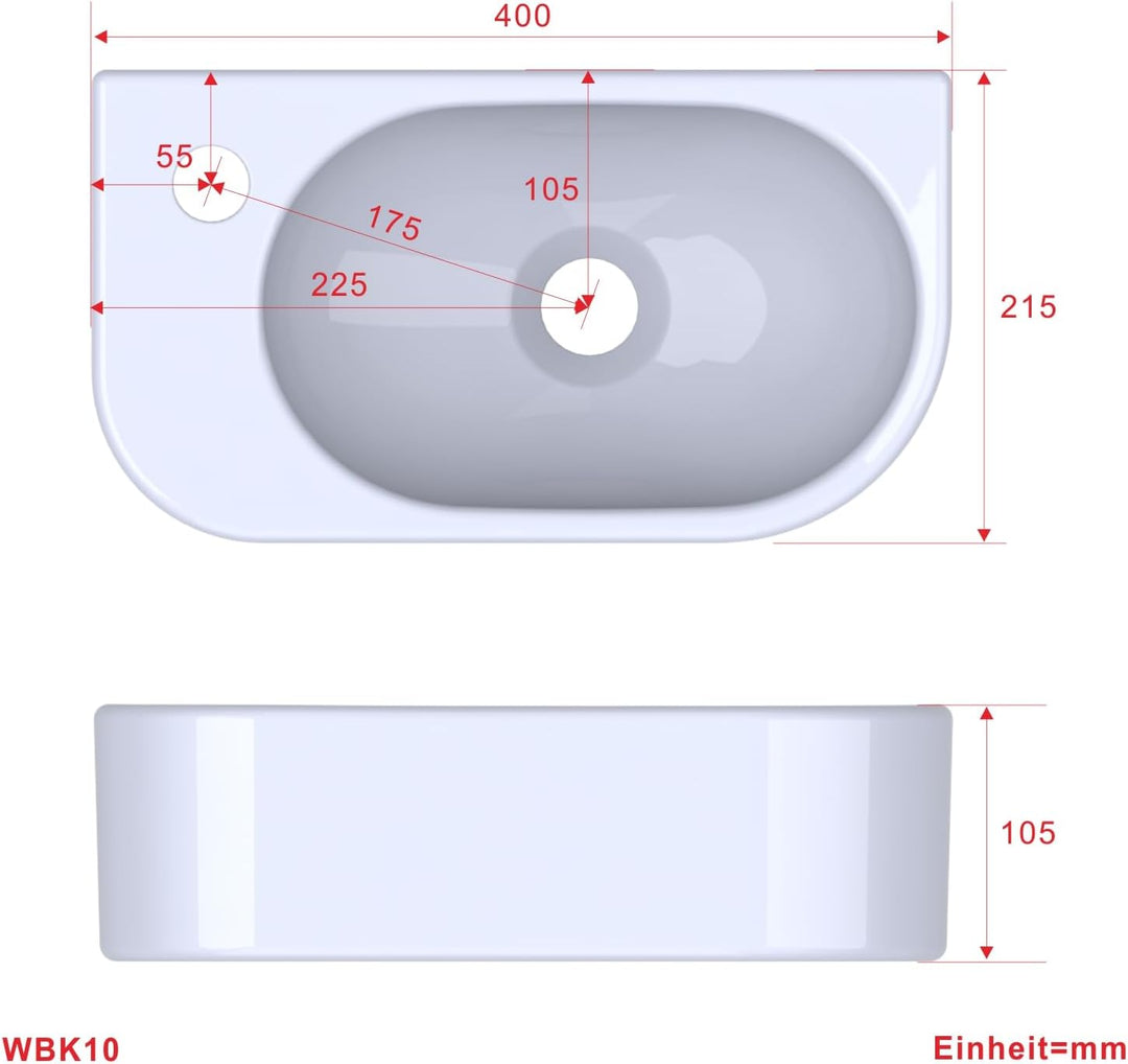 Waschbecken Keramik Waschtisch Hängewaschbecken klein Handwaschbecken Weiss Oval 40 x 21 cm Badezimm