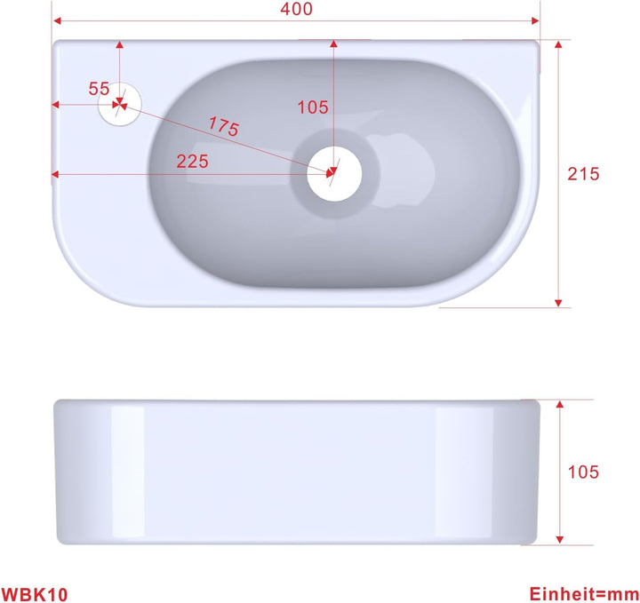 Waschbecken Keramik Waschtisch Hängewaschbecken klein Handwaschbecken Weiss Oval 40 x 21 cm Badezimm