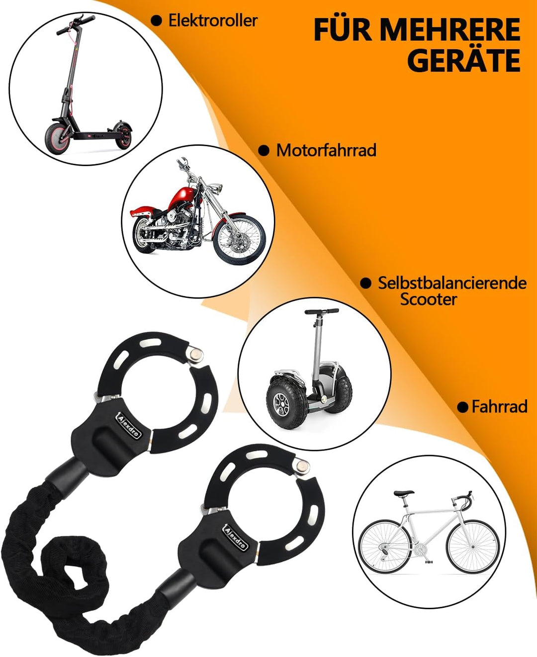 E Scooter Schloss, Handschellenschloss mit Schlüssel, Schloss für E Scooter mit Gummi-Lock-Hülse, Fa