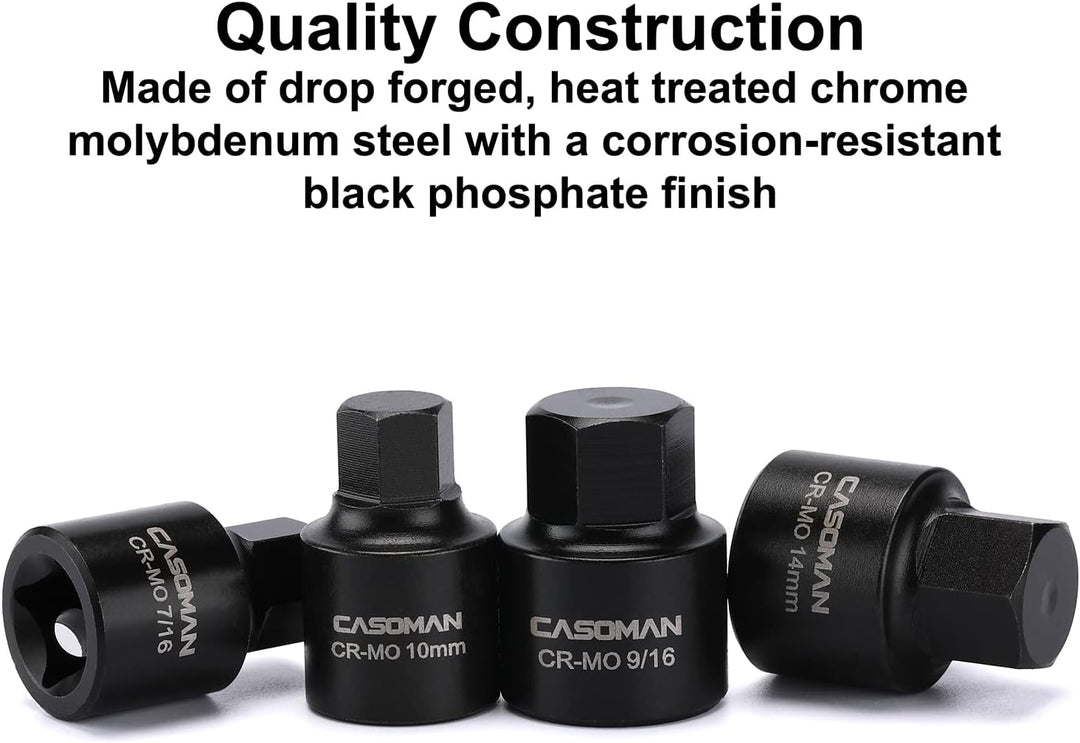 CASOMAN 16 Piece 3/8 Inch Drive Low Profile Impact Hex Driver Set, Cr-Mo, 1/4"-3/4", 6mm-19mm, Impac