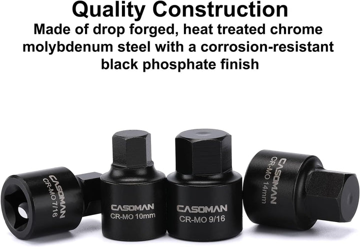 CASOMAN 16 Piece 3/8 Inch Drive Low Profile Impact Hex Driver Set, Cr-Mo, 1/4"-3/4", 6mm-19mm, Impac