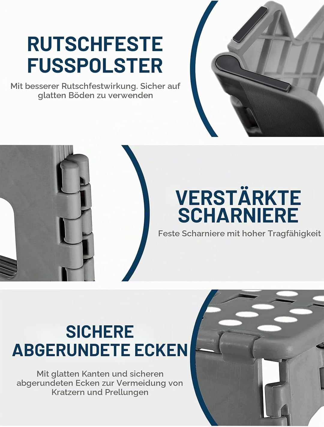 HOUSE DAY 40cm Tritthocker Klappbar - Grau Faltbarer Hocker Tritthocker Tragbarer Klapphocker Faltba