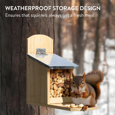 Navaris Eichhörnchen Futterhaus wetterfest aus Holz und Metall - Futterkasten Futterautomat für Gart