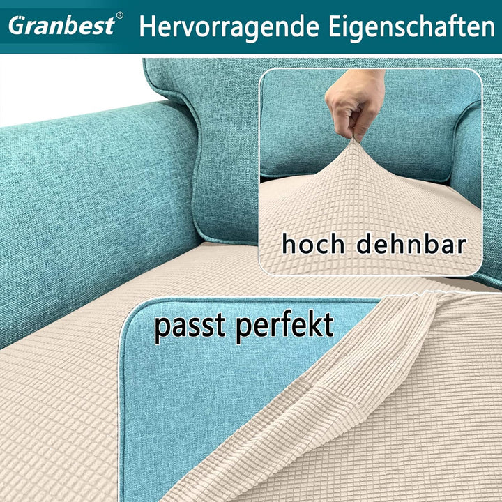 Granbest High Stretch Sektionssofa Kissenbezug(Beige, 3 Sitzer+Chaise) 3 Sitzer+Chaise Beige, 3 Sitz