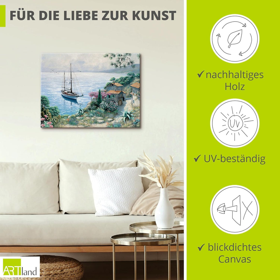 ARTland Leinwandbilder Wandbild Bild auf Leinwand 80x60 cm Wanddeko Meer Küste Bucht Toskana Italien