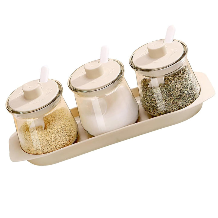 Küchengewürz-Set mit Tablett - Klarer Gewürzbehälter mit Deckel und Löffel - Küchengewürz-, Salz-, Z