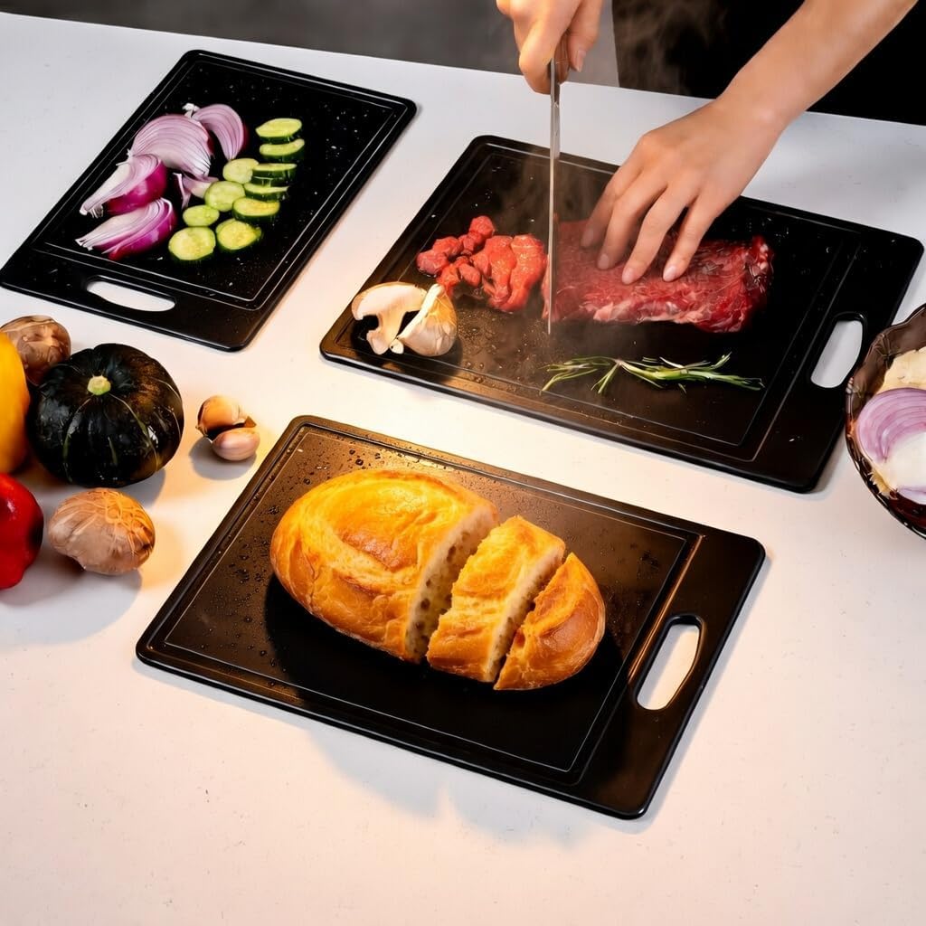 DIFULI Schneidebrett Set 3-teilig Granitoptik, 100% Rutschfeste Aufkleber und Saftkanal, BPA-Free, m