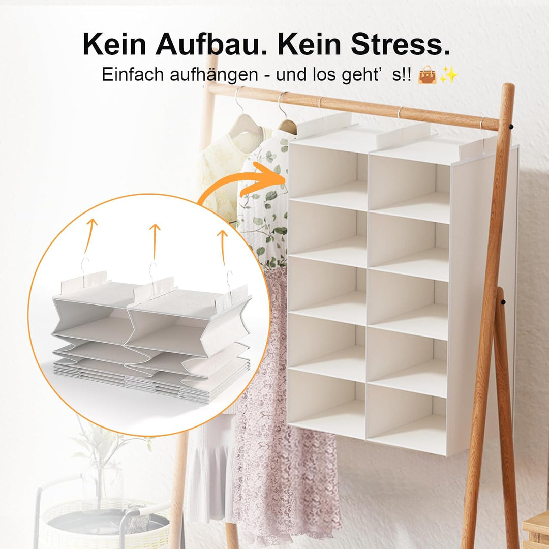Doppelreihe Hängeregal, Schrank Organizer für Kleidung, Faltbarer Kleiderschrank Organizer mit 3 Met