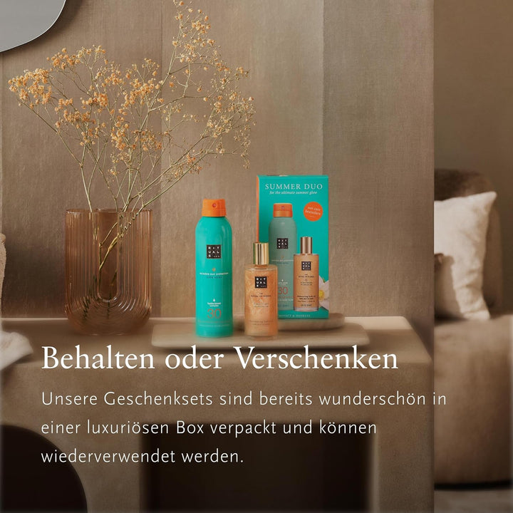 Rituals The Ritual of Karma – Summer Duo – Sonnencreme Spray mit LSF 30 und schimmerndes Körperöl –