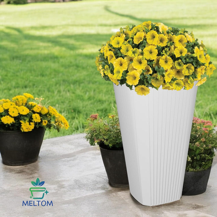 MELTOM Blumenkübel mit Herausnehmbaren Einsatz Slim Rund Blumentopf Pflanzkübel Dekorativ (Weiss, XL