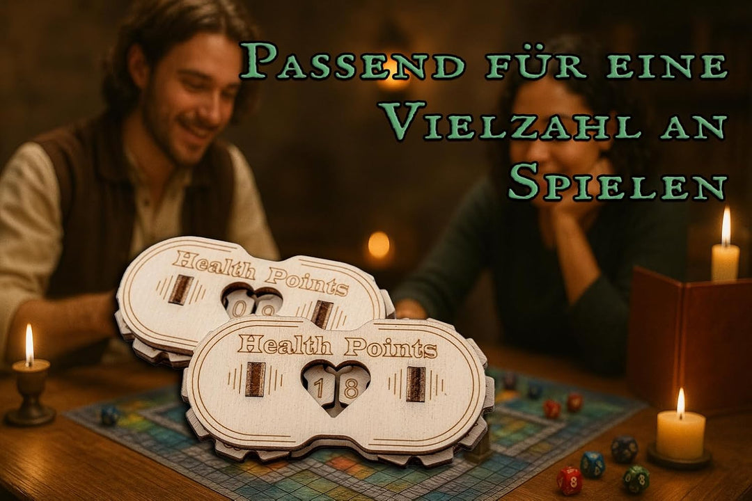 DND HP-Tracker aus Holz - Lebenspunkte-Zähler für Tabletop & RPGs - Perfekt für Dungeon Master & Spi