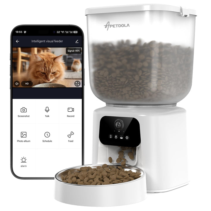 Futterautomat Katze Mit Kamera, KI Futterautomat Katze, 5L Katzen Futterautomaten, 1–6 Mahlzeiten fü