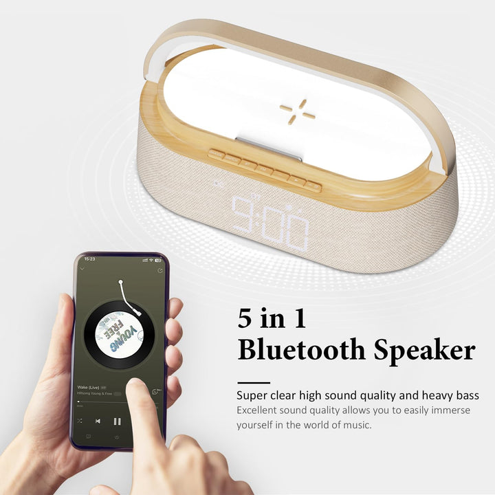 COLSUR Radiowecker Digital mit Wireless Charger, Bluetooth Lautsprecher mit USB-Ladegerät, Smart Wec