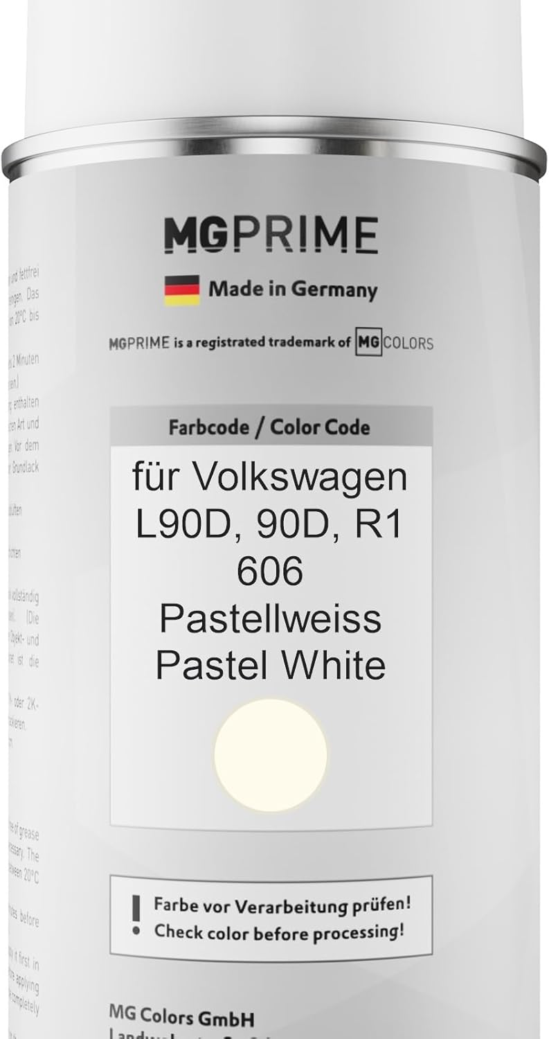 MG PRIME Autolack Sprühdosen Set für Volkswagen VW L90D / 90D / R1 606 Pastellweiss/Pastel White Bas