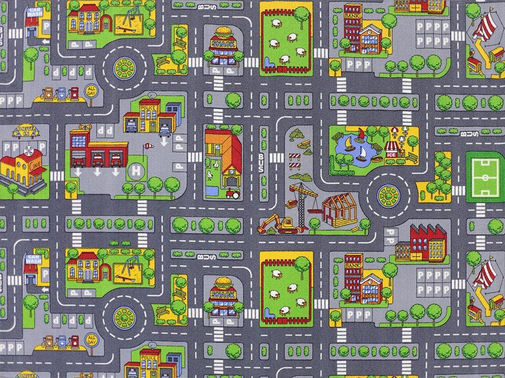 HEVO Stadt Mix Strassen Spielteppich | Kinderteppich 90x200 cm, 90x200 cm