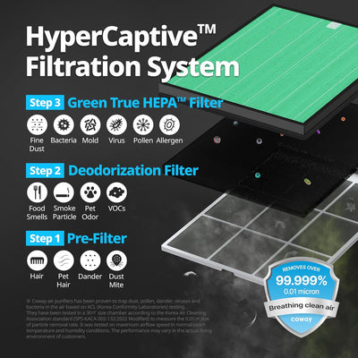 Coway Airmega 150 Luftreiniger Ersatzfilter-Set, True HEPA, Aktivkohlefilter, Schwarz, 3 Piece, 2 Fi