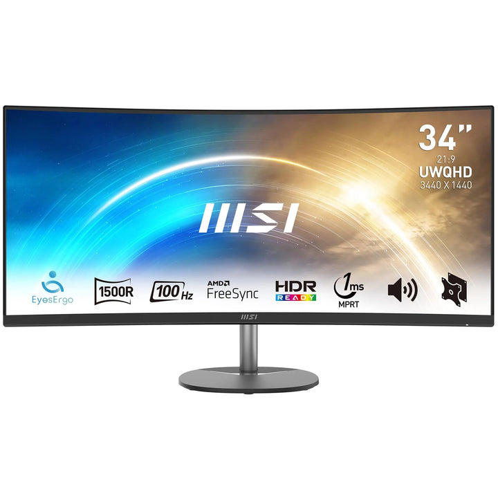 MSI PRO MP341CQDE – 34" UWQHD (3440x1440) im 21:9-Format, 1500R Curved, 100Hz, HD-Ready, 3000:1 Kont