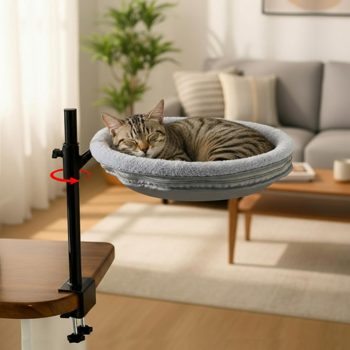 Katzenbett für Schreibtisch, 360° drehbar & Höhenverstellbar, Max 33lb, Katzenhängematte mit 2 wasch