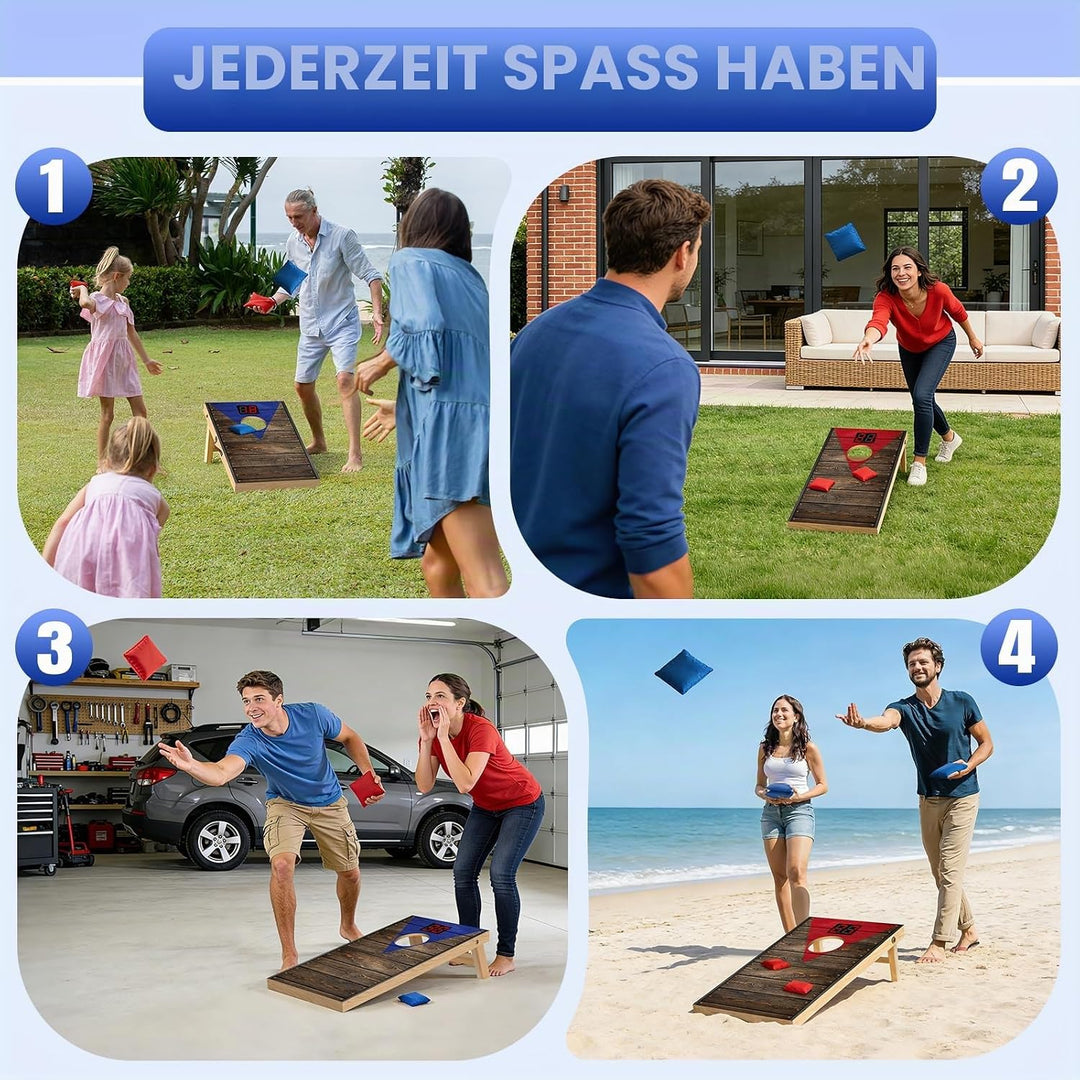 NZQXJXZ Cornhole Spiel Outdoor mit Automatischem Punktezähler, 60x35cm Massivholz Premium Corn Hole