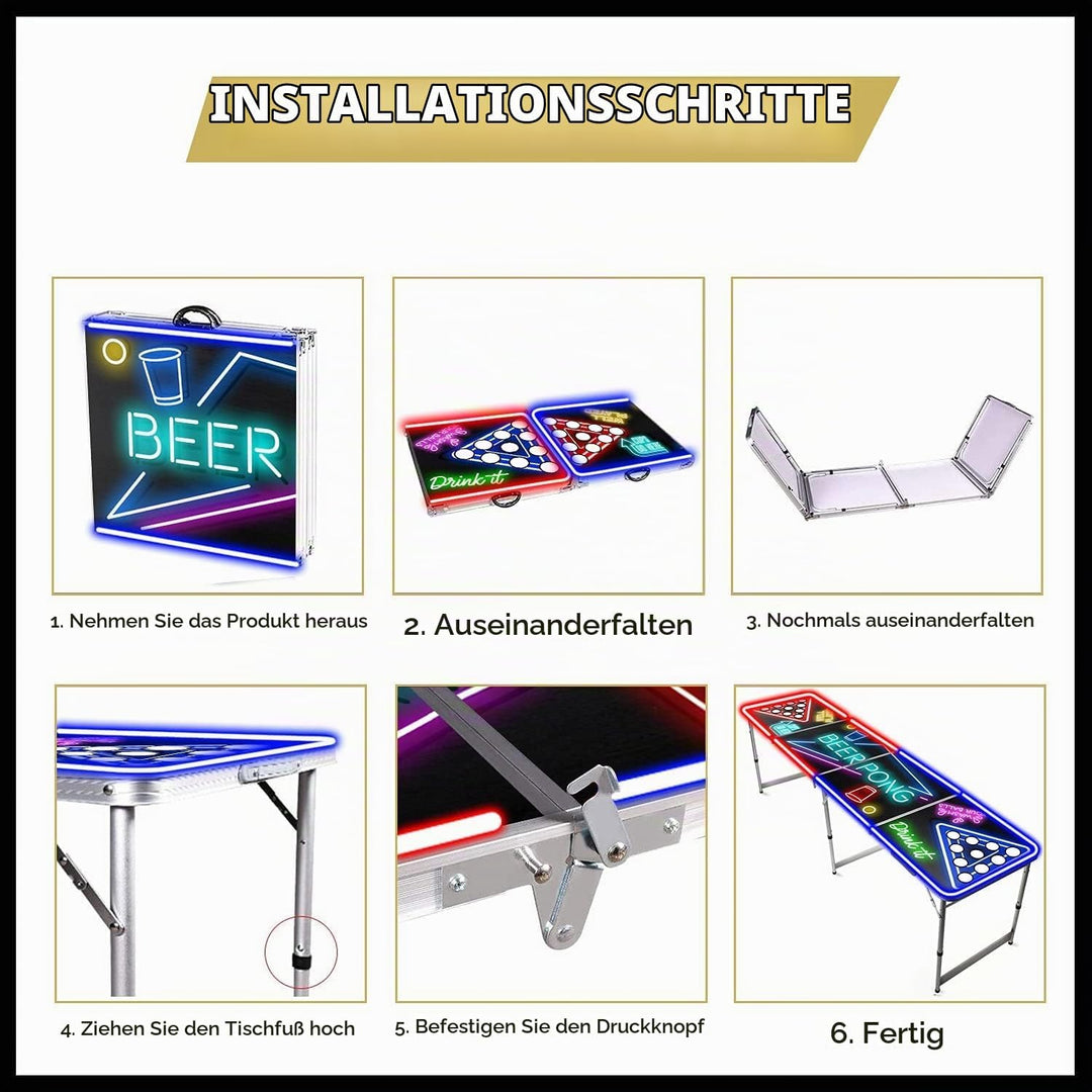 Beer Pong Offizieller Spotlightholes Tisch mit Löchern Set | Full Pack | Inkl. 1 Tisch + 120 53cl Be