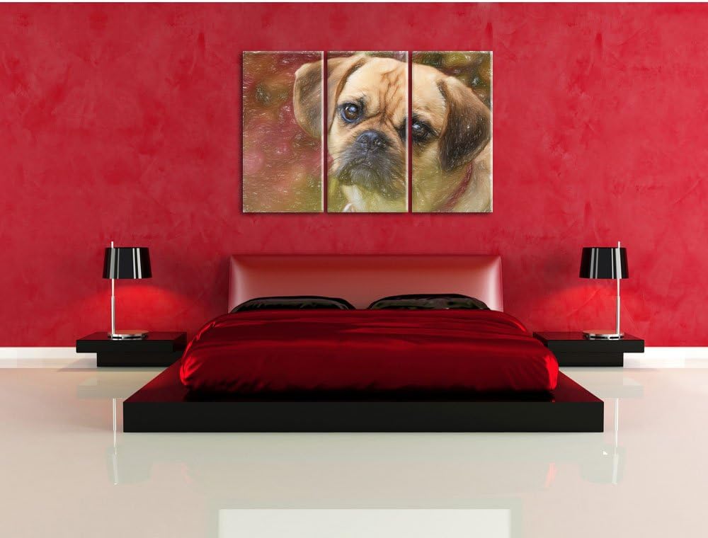 Pixxprint Mops Welpe als Leinwandbild 3 teilig/Grösse: 3 Teilig (120x80) / Wandbild/Kunstdruck/ferti